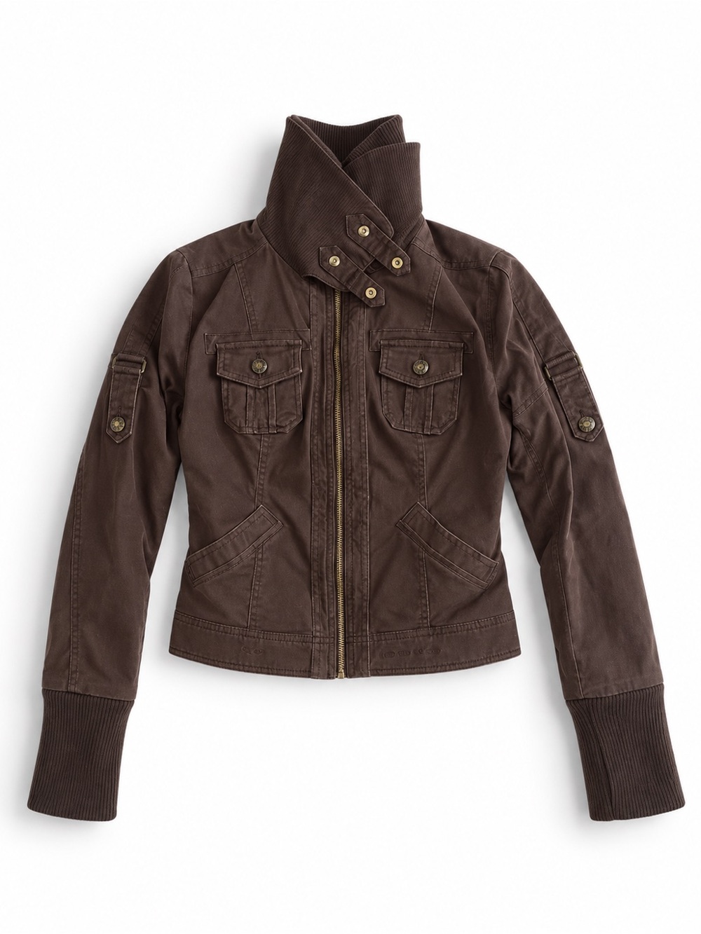 Guess Women's High Collar Utility Jacket - Dark Brown / chocolate size small